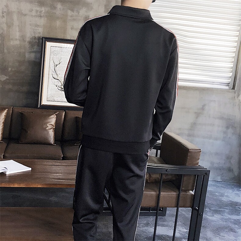 男士运动套装跑步装春秋季条纹两件套休闲翻领卫衣外套DS61T,男装卫衣,电商A102