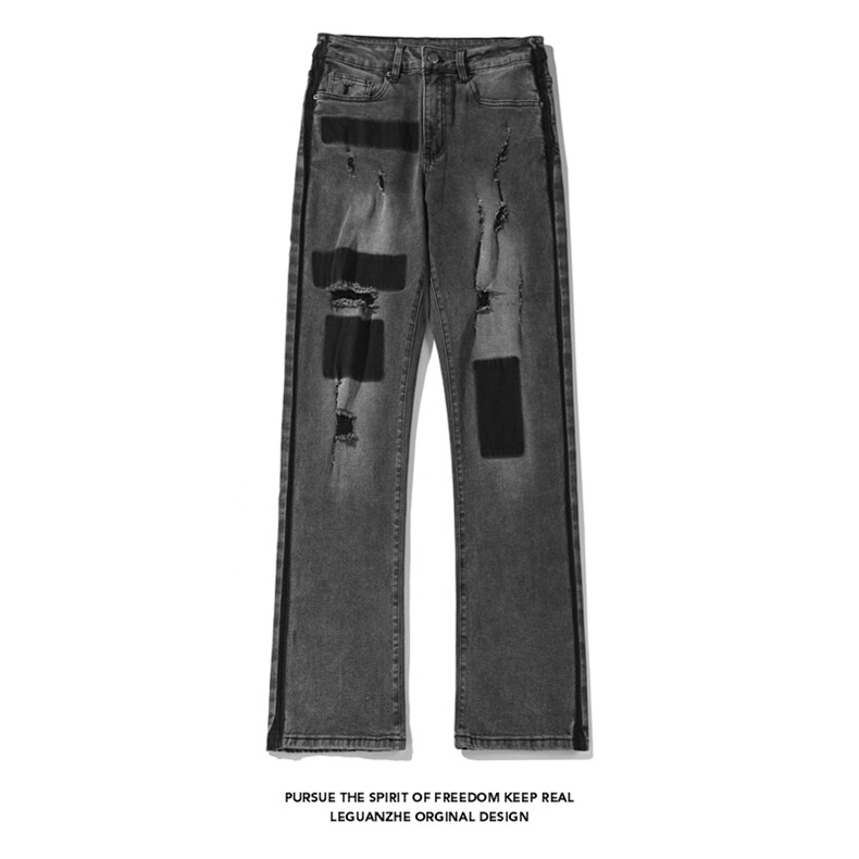 2024夏季新款白底大码美式做旧破洞牛仔裤M-5XGK24526-P60,男装牛仔裤,电商A022