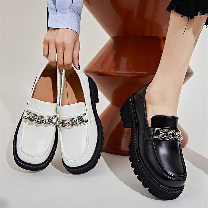 真皮乐福鞋女2023春季新款女士粗跟增高英伦风小皮鞋休闲百搭单鞋，女鞋小皮鞋，电商A223