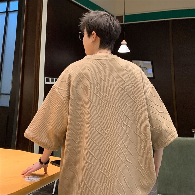 2026夏装圆领短袖潮牌T恤大码青少年五分半袖衫T8602/P25咖啡3,男装T恤,电商A094