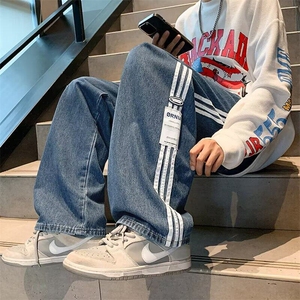 V001-P48 直筒牛仔裤春秋款水洗做旧宽松百搭高街休闲长裤子图片