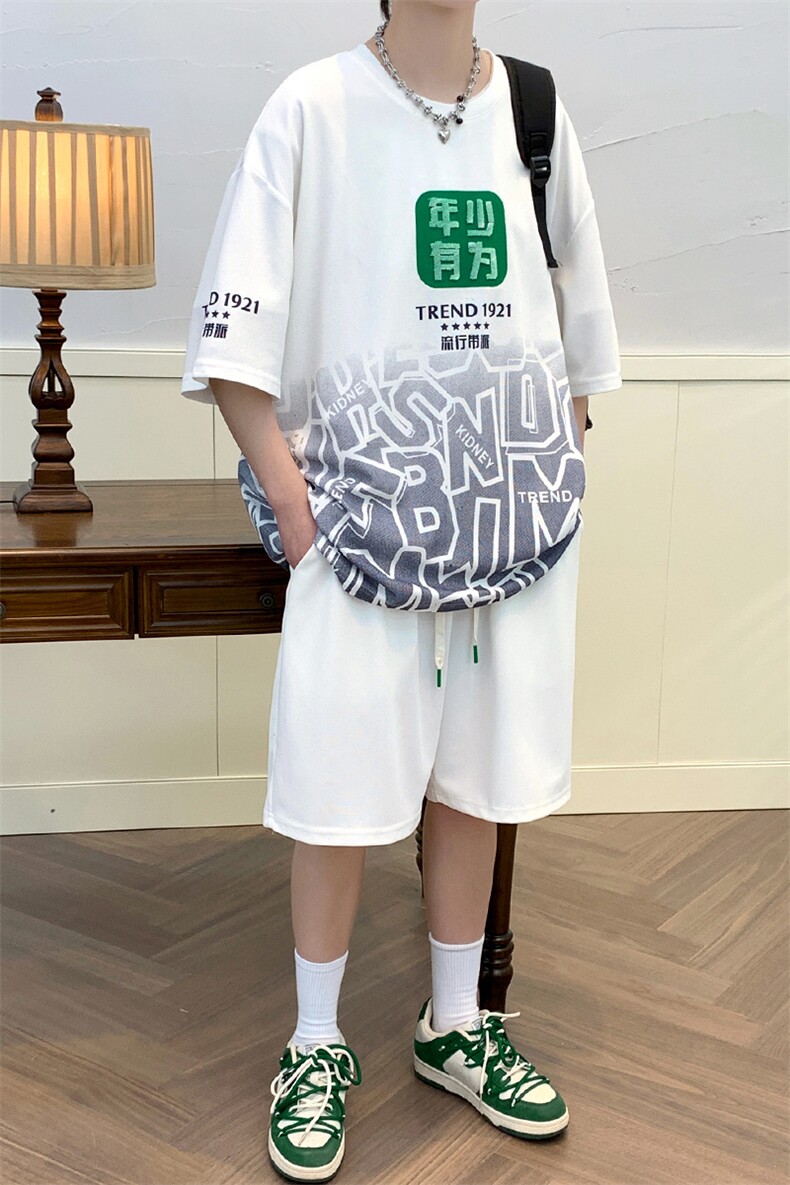 2024夏上新潮创意毛巾绣半袖套装印花短裤T恤男女6639-P60控价88,男装T恤,电商A441-1
