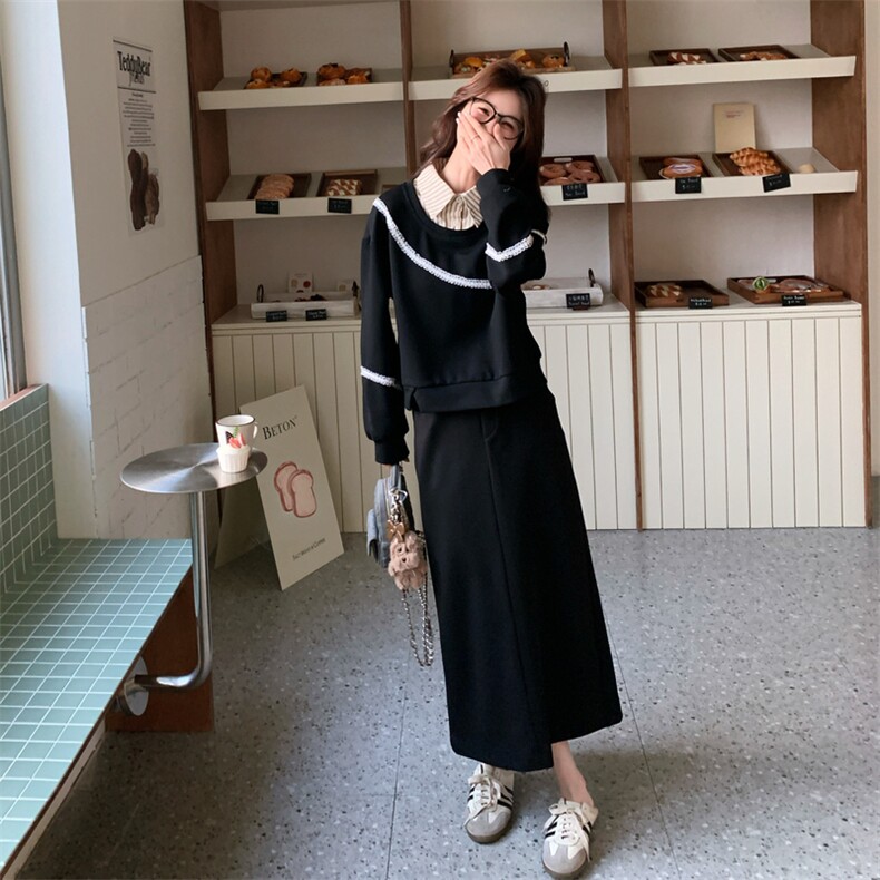 26春新款现-韩系假两件衬衫领卫衣裙套装2610-P170K278,女装套装/套裙,2B190