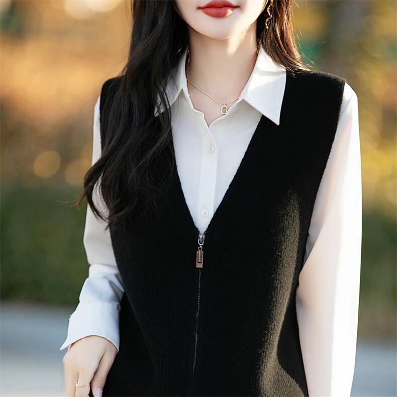 2025年春季新款羊毛开衫女马甲V领无袖背心短款针织衫，女装马甲，哲奥羊绒