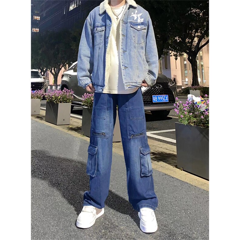自家图，工装大口袋牛仔裤男秋冬微喇叭复古水洗裤子-KZA43-P68,男装牛仔裤,星座1007（原301D）