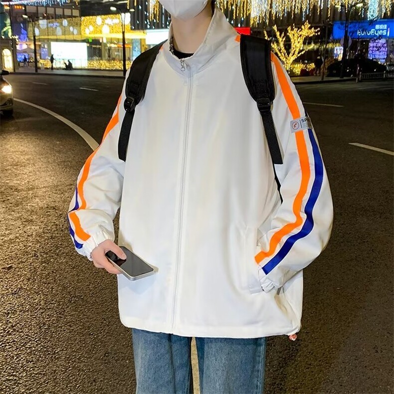 夹克男长袖拼色条纹高街帅个性2023春秋新款ins宽松外套W5037-P41图片