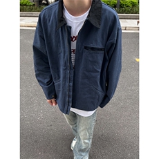 美式复古底特律夹克工装春季百搭纯色帆布翻领水洗外套，男装夹克，星座1210-1