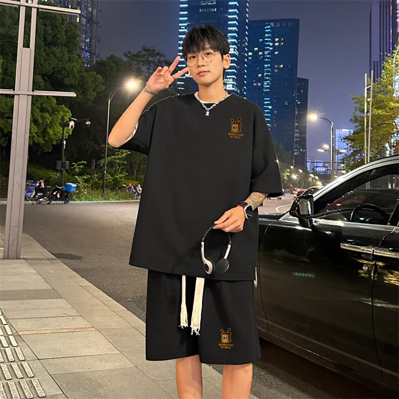 套装！华夫格套装短袖T恤短裤男TZ204-特P38,男装T恤,电商B367