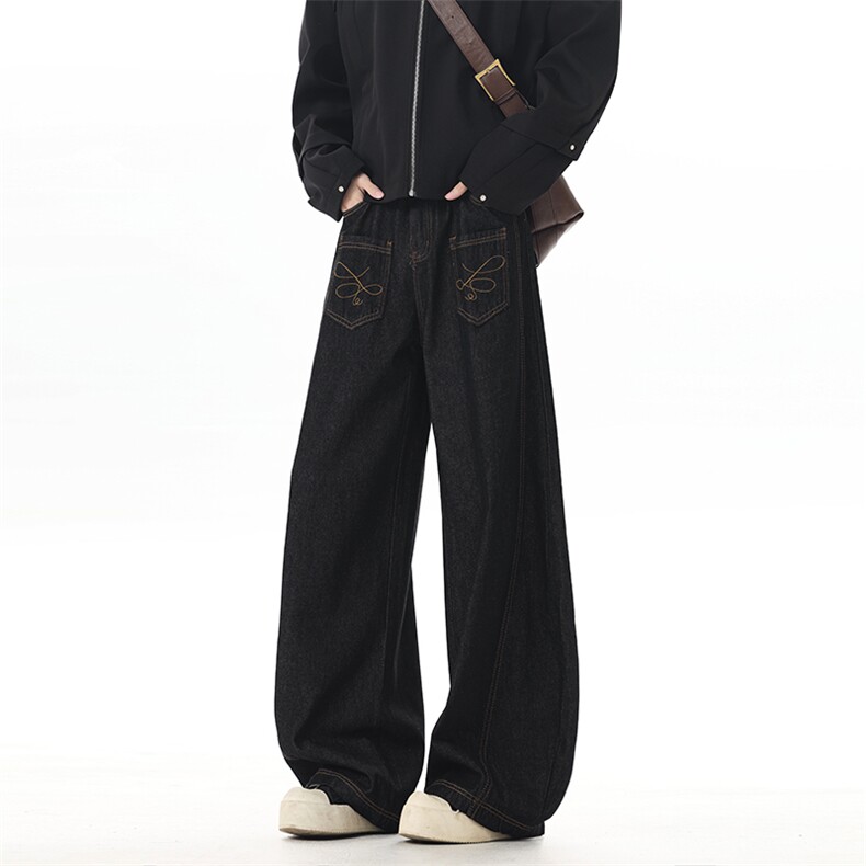 【现货】AA721-P55 控108  复古原牛色牛仔裤口袋装饰 宽松直筒裤图片