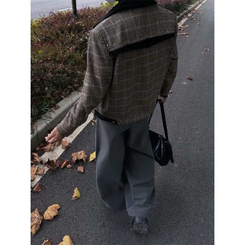 【有货】美式高级感千鸟格拼接撞色短款拉链夹克外套W9328LL-特70,男装夹克,星座1007（原301D）