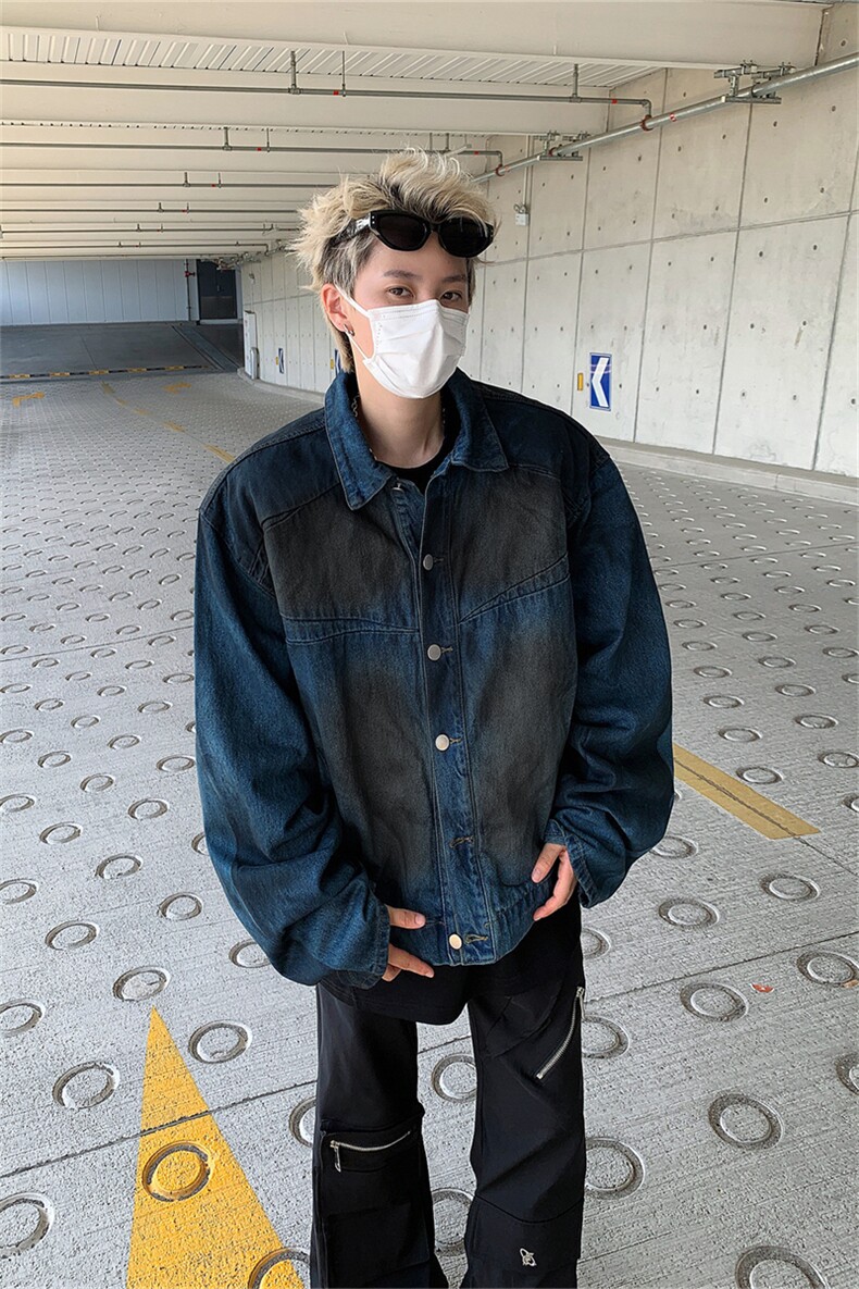 春秋美式牛仔外套男高复古痞帅潮牌做旧废土风休闲宽松翻领夹克潮,男装工装外套,星座505-2（原电商A260-1)