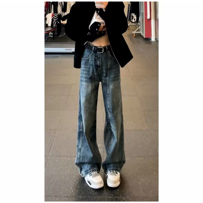 美式复古解构弯刀牛仔裤男女新款宽松阔腿廓形拖地裤子WL4500-P46,男装牛仔裤,星座1008