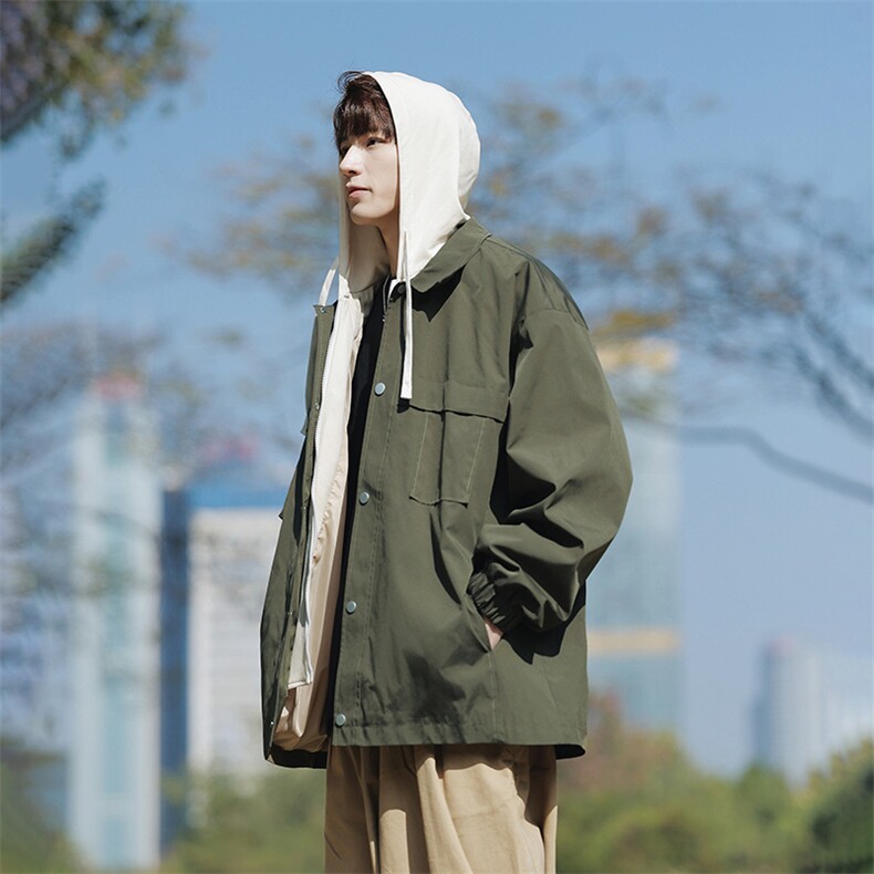 JK9968P85新港风连帽假两件情侣夹克宽松百搭外套M-4XL,男装夹克,星座1204