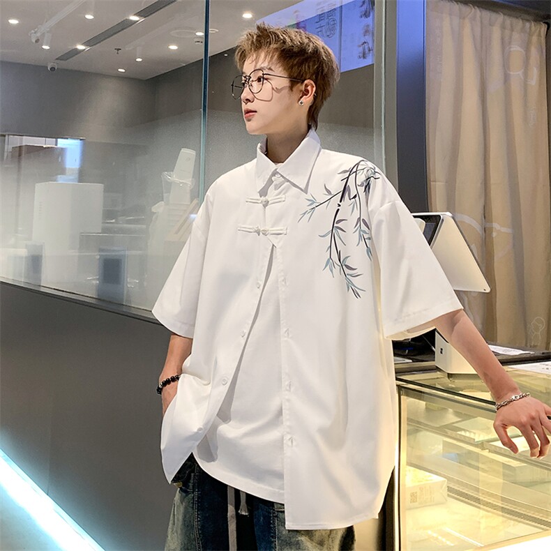 新中式冰丝港风休闲衬衫印花短袖XZ-907特P28无差价,男装衬衫,星座907