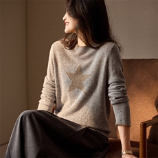 2025年秋季时尚百搭通勤简约休闲拼色五星拼色，女装羊绒衫，绒歆坊