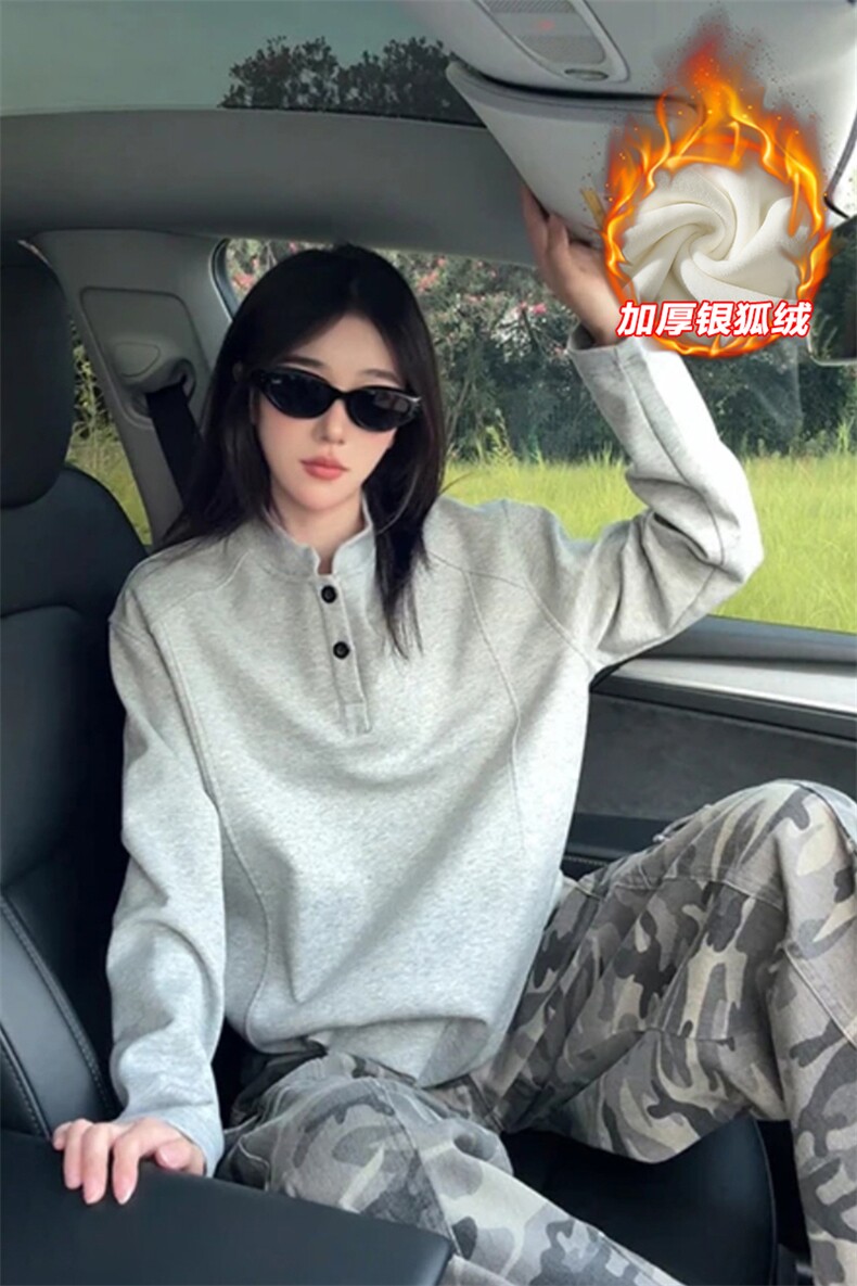新款银狐绒亨利领350g重磅华棉长袖T恤男T24555J加绒-特P25控48,男装T恤,电商A001