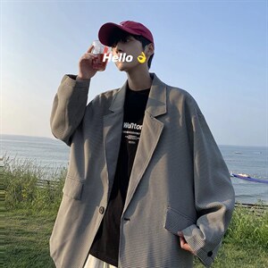 春秋季痞帅小西服外套男休闲宽松西装ins炸街港风帅气上衣F99-P52图片