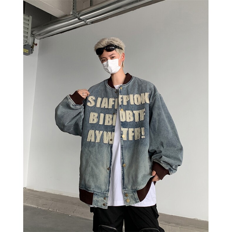 秋季新款港风日系复古字母全刺绣立领牛仔夹克外套男JK1385-P78，男装夹克，星座313A(原308A-2)
