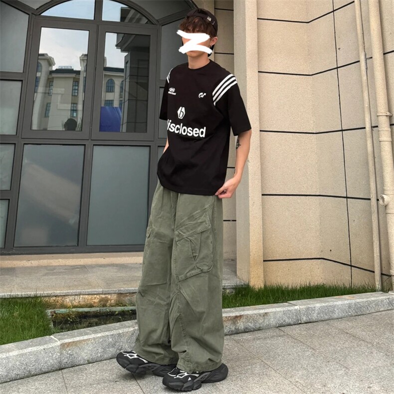美式多口袋工装裤宽松阔腿喇叭长裤子街头休闲裤K7563-P58,男装工装外套,星座910B