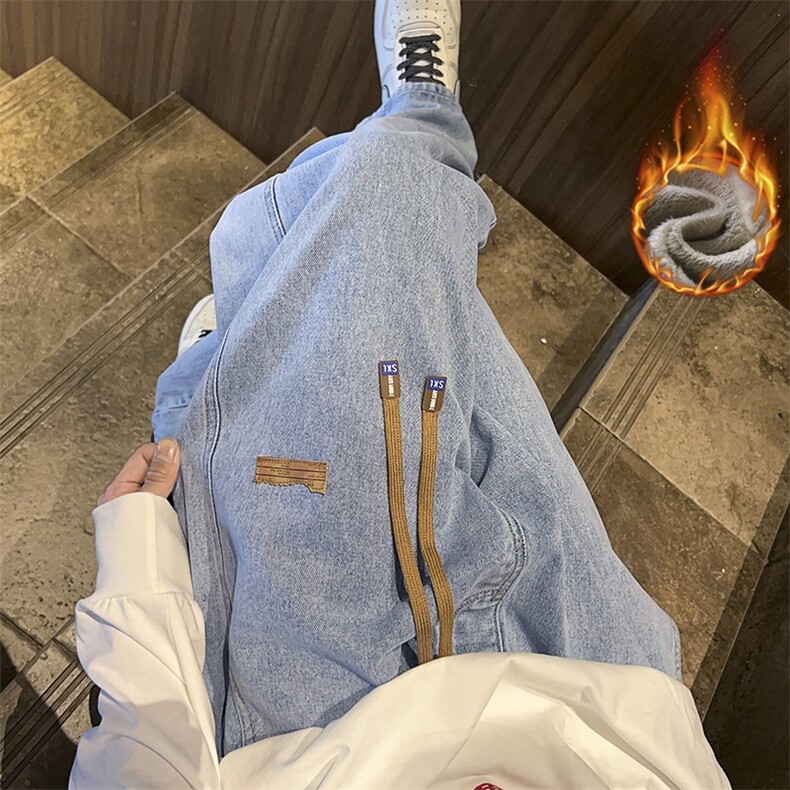 美式高街牛仔裤秋冬加绒加厚直筒百搭潮流宽松裤子G7130/特P50,男装牛仔裤,电商D202-1