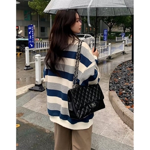 复古半拉链条纹卫衣男女春秋薄款宽松长袖上衣外套 W8805图片