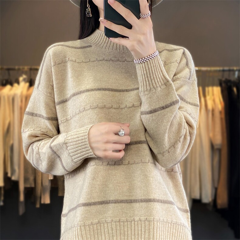 优雅条纹衫女宽松显瘦百搭气质毛衣,女装羊毛衫,琳华羊绒