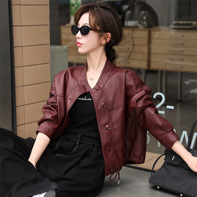 跑量款皮衣外套女工装上衣2024秋新款短款机车服夹克立领机车服潮,女装皮衣,跑量工厂店