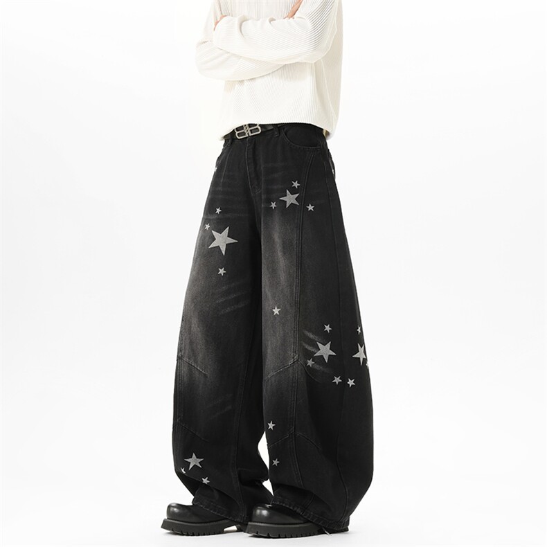 【现货】XZ1218BK9002特价P54美式复古星星印花牛仔裤,男装牛仔裤,星座1218（原611-3）