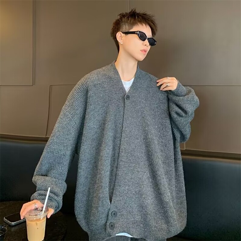 港风秋冬款男开衫V领毛衣宽松针织衫休闲线衣外套M5723P58,男装针织衫/毛衣,星座1013-1