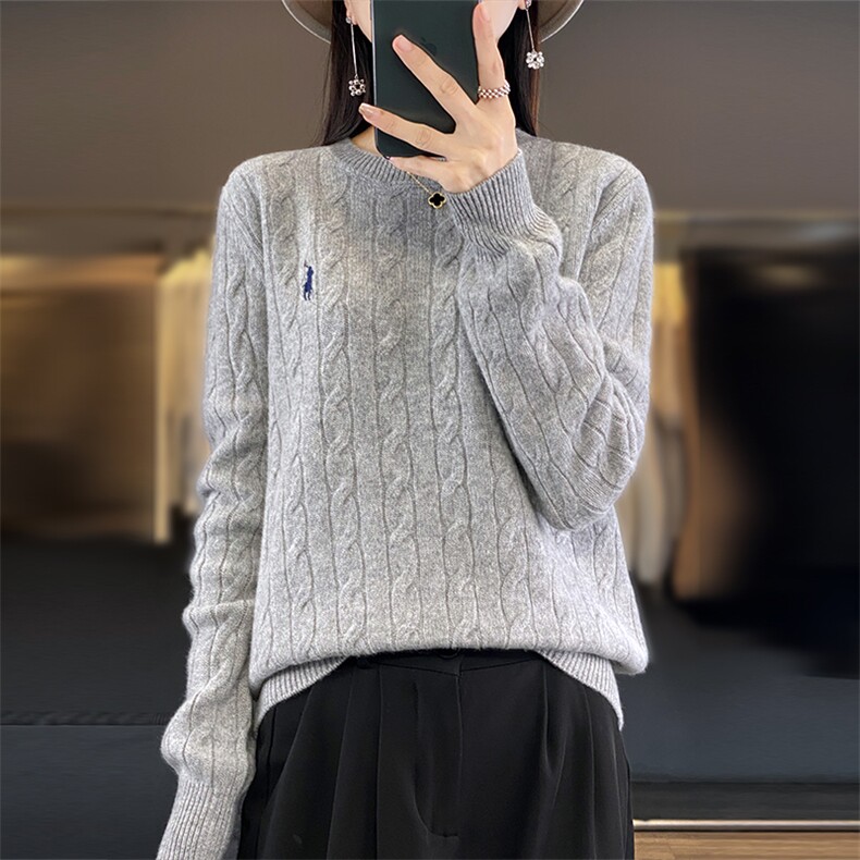 2024秋冬新款羊毛女士圆领扭花羊毛衫,女装羊毛衫,润辉羊绒