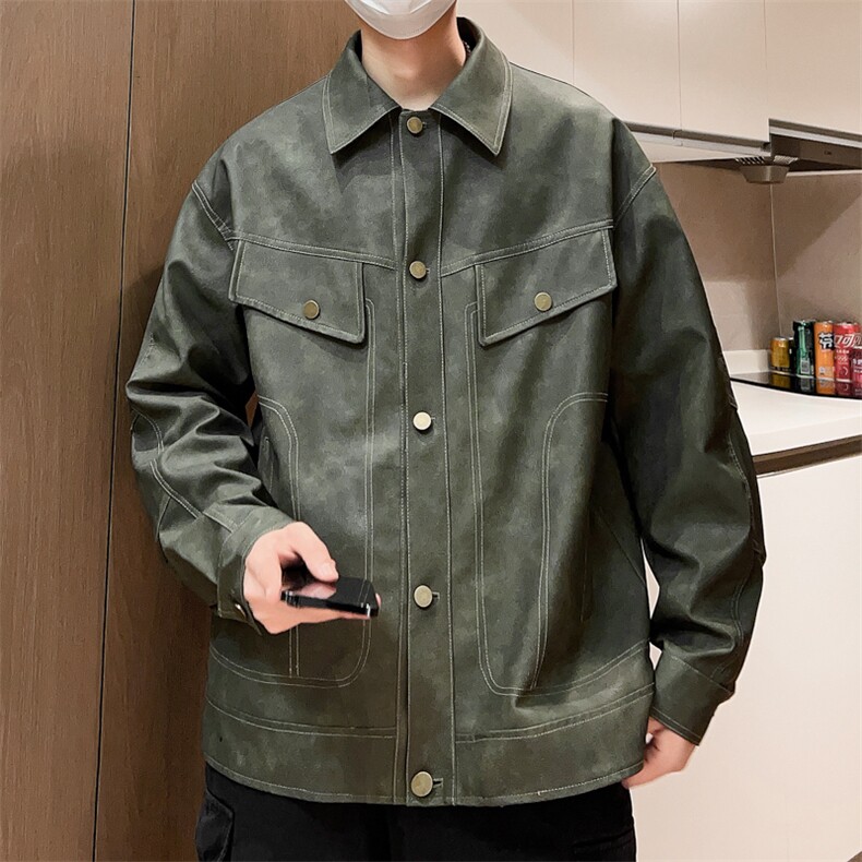 秋季薄款皮衣男情侣男士夹克宽松翻领外套潮A266-PY009-P100控168,男装夹克,电商A266