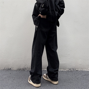 美式高街vibe风直筒长裤欧美痞帅男hiphop复古水洗拼接工装牛仔裤图片