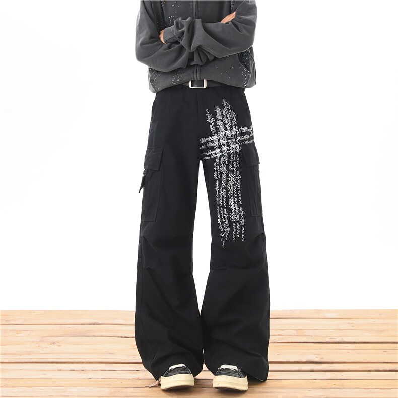 【现货】XZ612-K3156-特P59美式复古十字架字母印花水洗工装裤，男装工装外套，星座612