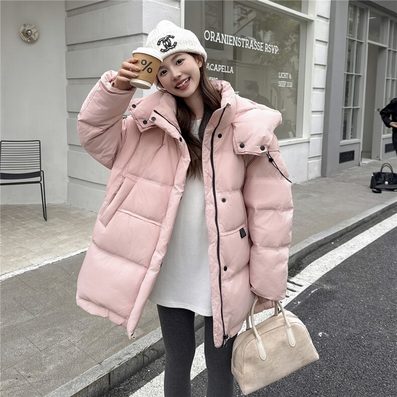 韩系连帽羽绒服外套女冬季2025新款轻薄白鸭绒小个子高级感面包服,女装羽绒服,2D035