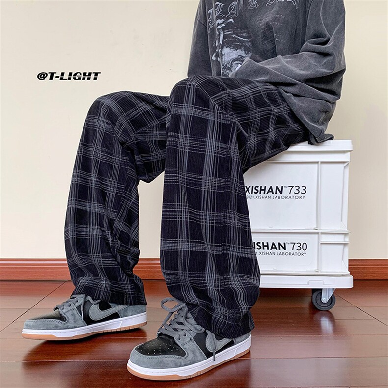B221秋冬加绒格子灯芯绒休闲裤LK21163-常规P50控68加绒P60控78,男装休闲裤,电商B221