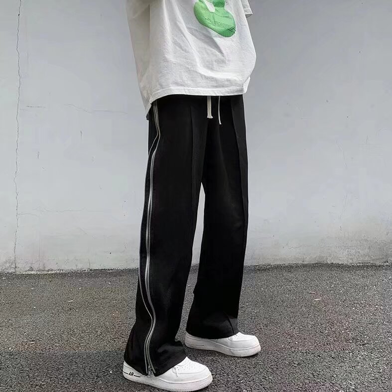 高街美式裤子男生时尚侧边拼接拉链垂坠感宽松直筒X218-P43,男装休闲裤,星座1109-3