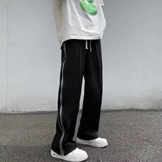 高街美式裤子男生时尚侧边拼接拉链垂坠感宽松直筒X218-P43，男装休闲裤，星座1109-3