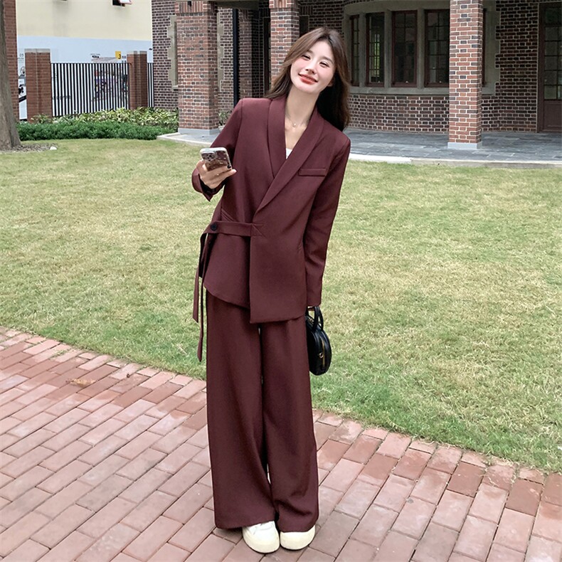 高级感西装套装女2025春季新款小个子炸街穿搭一整套阔腿裤两件套,女装套装/套裙,2C110