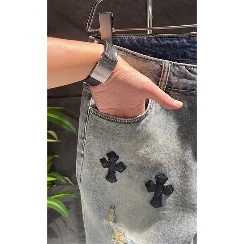夏季新款复古水洗破洞牛仔短裤男士百搭休闲五分裤时尚宽松中裤子,男装牛仔裤,电商B212（原钱塘6029）