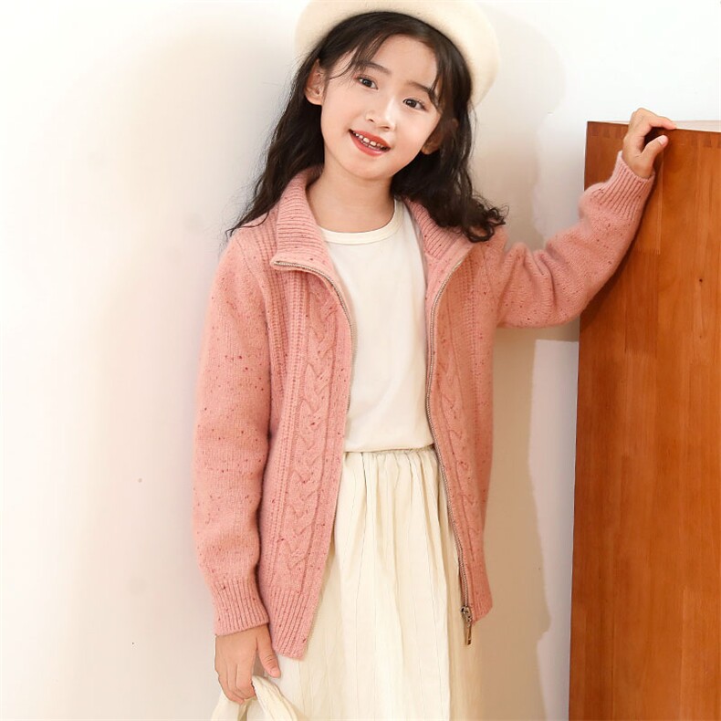 秋冬季纯澳毛90支彩点扭花男女童羊毛衫开衫，童装儿童羊毛衫，群鹿羊绒