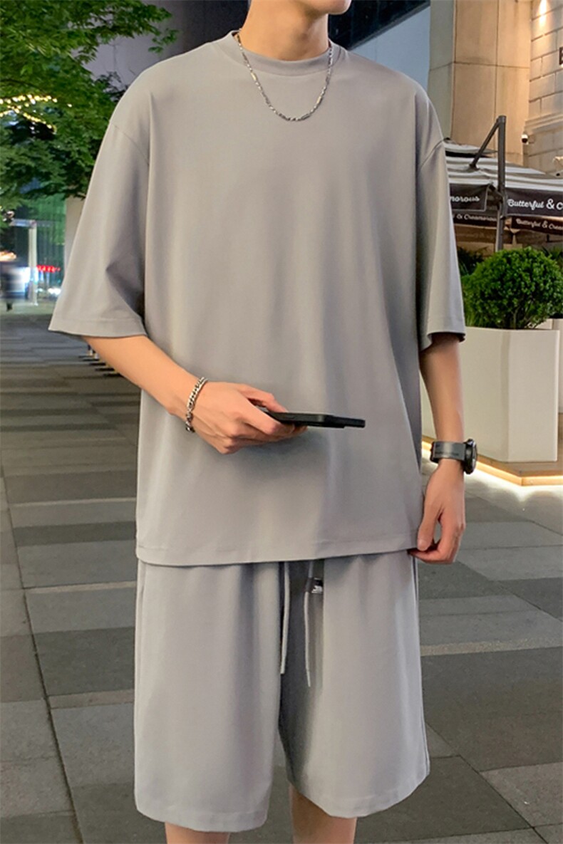 2024夏季新款港风外景大码冰丝短袖T恤套装M-5XHQ24506-P60,男装休闲套装,电商A022