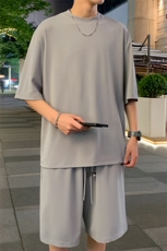 2024夏季新款港风外景大码冰丝短袖T恤套装M-5XHQ24506-P60，男装休闲套装，电商A022