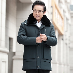 冬季新款男士连帽中老年加厚保暖棉服爸爸装可脱卸羽绒棉内胆外套