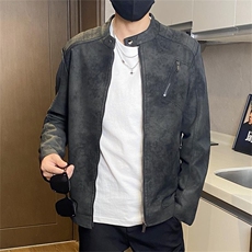 JK896-P100美式复古做旧PU皮夹外套男秋冬季加绒短款夹克潮，男装夹克，电商D310B-1