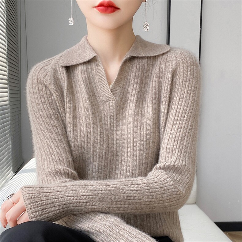 POLO领羊毛衫女套头短款长袖秋冬季,女装羊毛衫,耀日羊绒