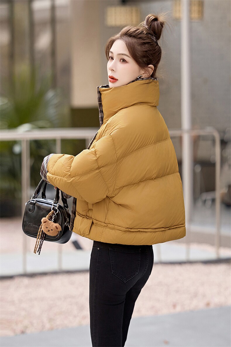 短款羽绒服女2024冬季新款小个子高级感超好看洋气拼接格子面包服,女装羽绒服,艾尚靓装