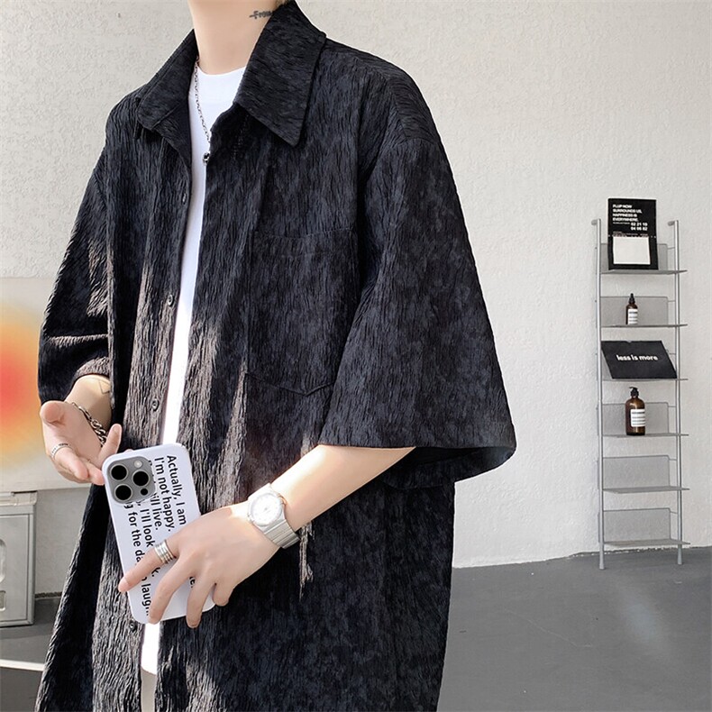 8XL-M肌理褶皱冰丝短袖衬衫男夏薄款半袖防晒衬衣外套DC28010P45，男装衬衫，电商B312