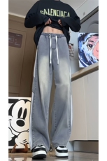 A1218TP48控78-秋季新款三杠条纹拼接牛仔裤男美式高街vibe裤子潮，男装牛仔裤，电商B241