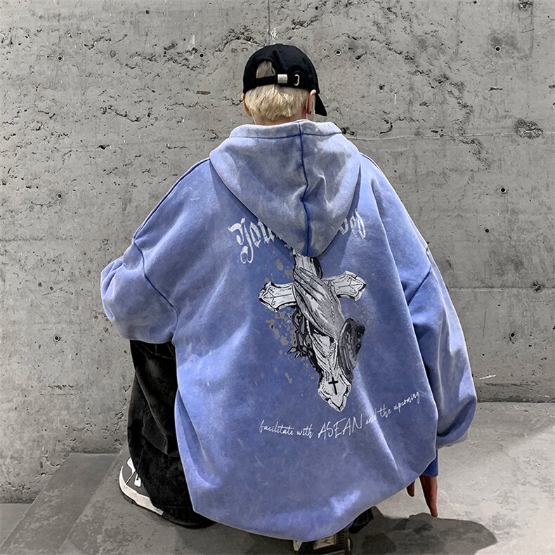 做旧加绒连帽卫衣23秋冬十字架印花男生外套男XZ514-2-W6673-P78,女装短外套,星座514-2(原B239)