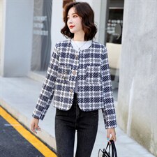 毛呢外套女2021秋冬新款短款长袖格子时尚潮流小香风气质外套，女装毛呢外套，尚洛菲